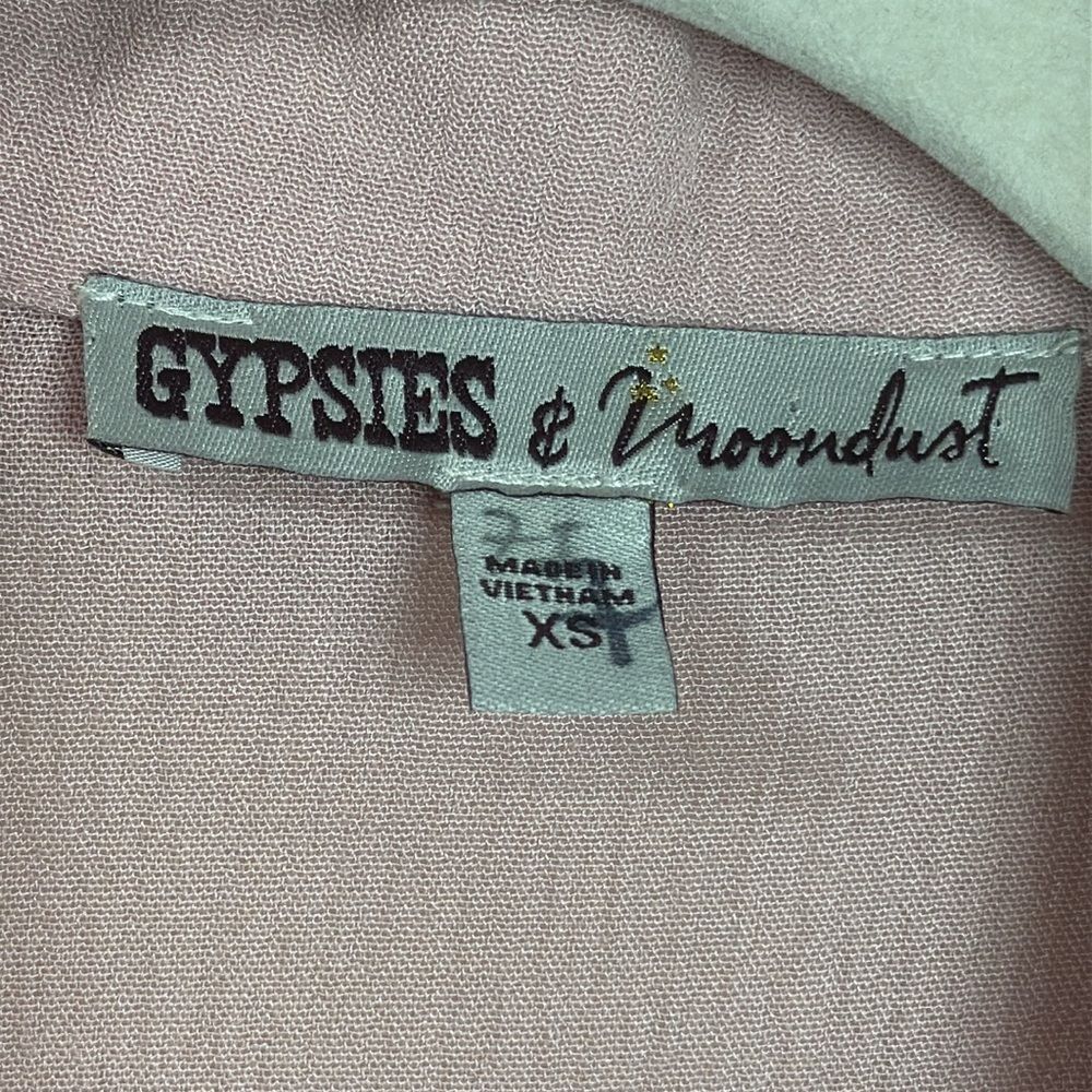 (H1) Gypsies & Moondust WomensButton Up Shirt Pink BellSleeves Tie Lace Trim, XS - Picture 8 of 11